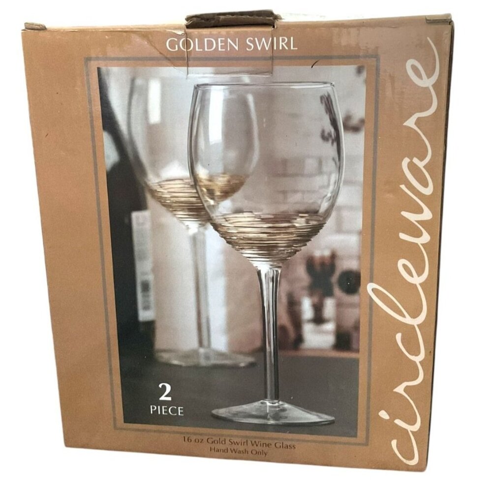 Circleware Golden Swirl 2-Piece 16 Oz Wine Glass Set